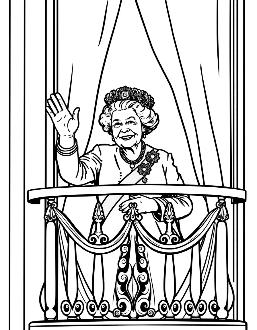 Queen Elizabeth II waving from a balcony.