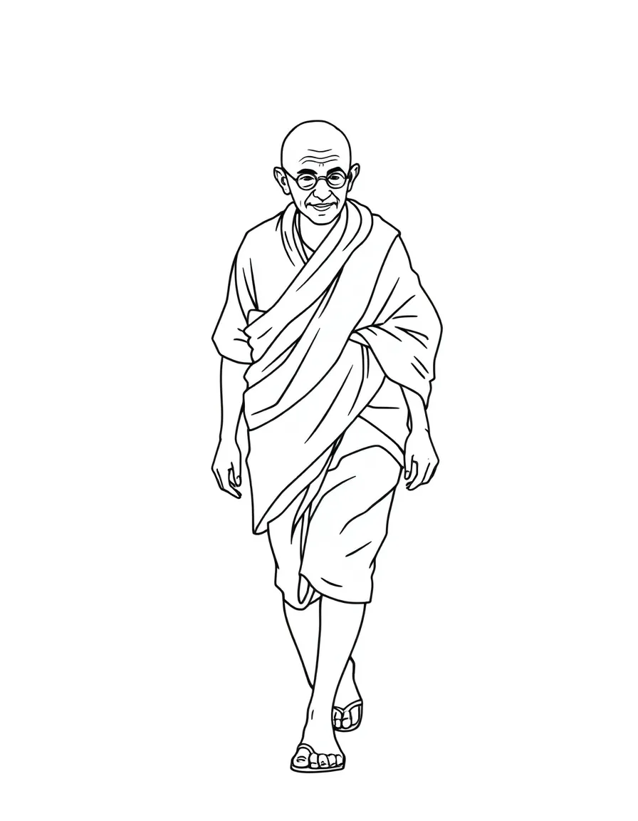 Mahatma Gandhi walking peacefully.