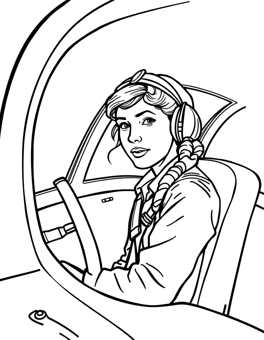 Amelia Earhart in an airplane cockpit.