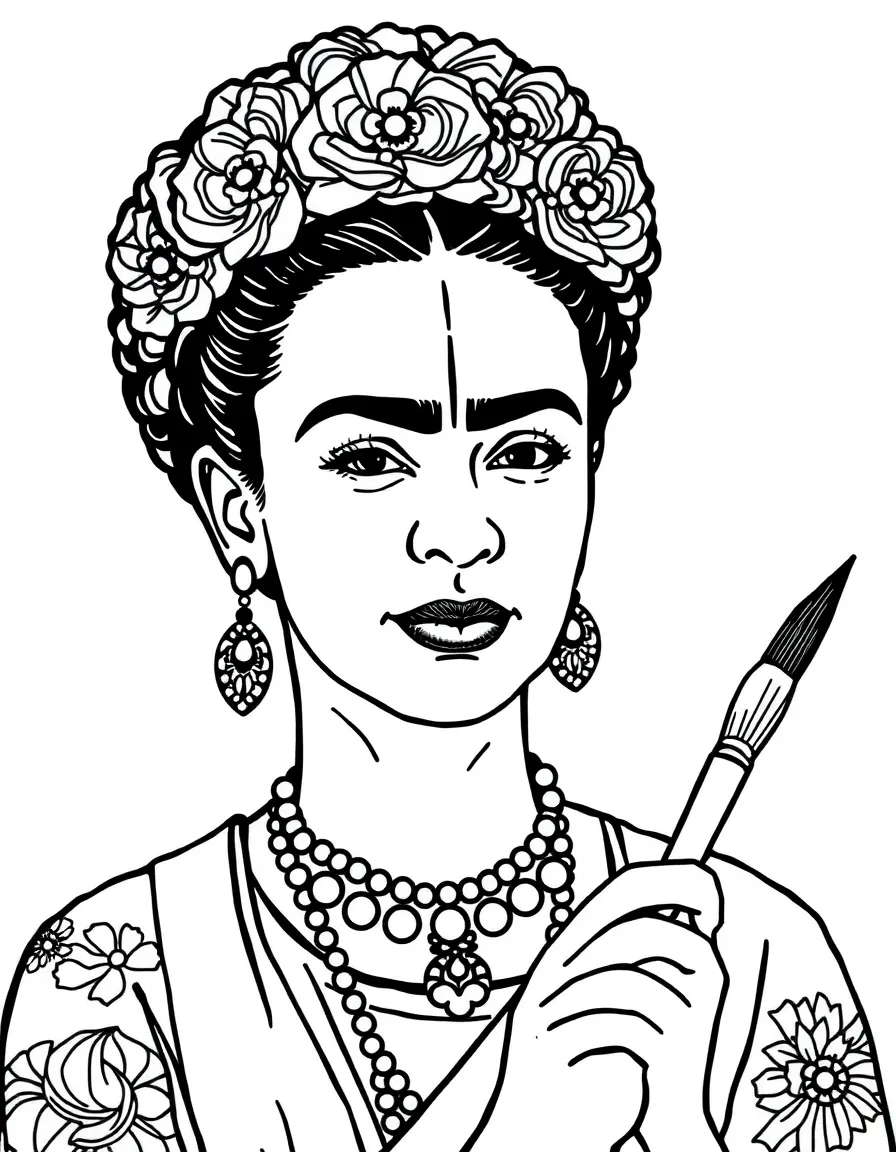 Frida Kahlo with a paintbrush.