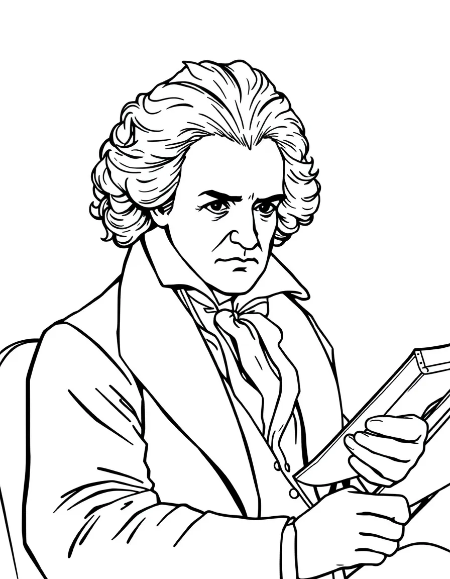 Ludwig van Beethoven listening to music.