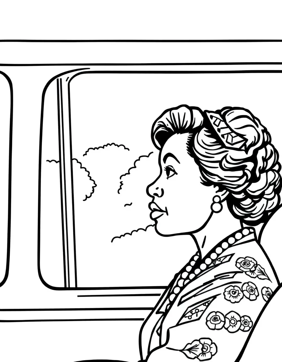 Rosa Parks looking out a bus window.