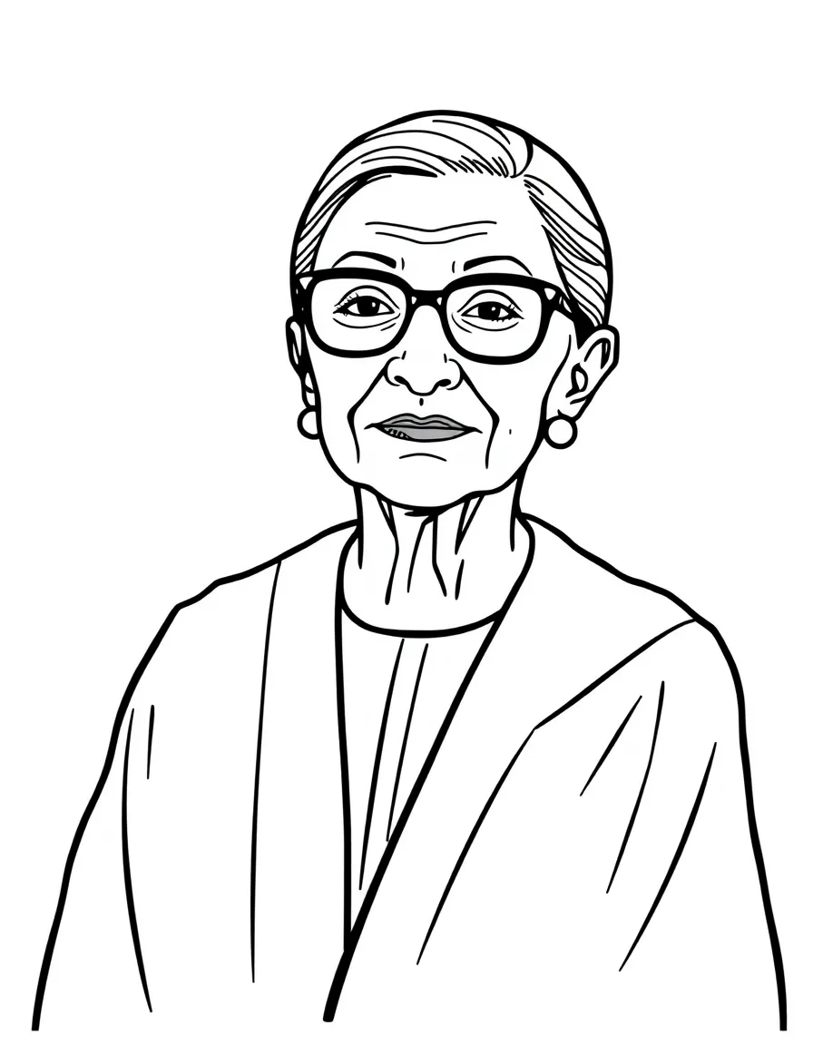 Ruth Bader Ginsburg in a simple drawing of her robe.