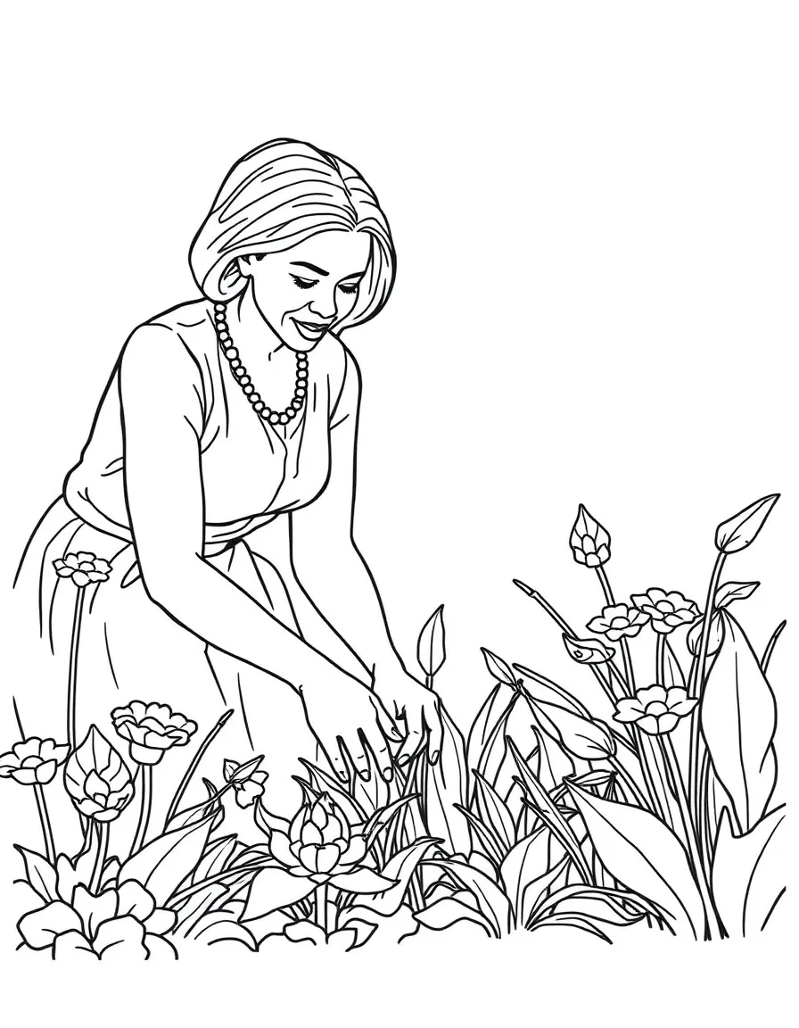 Michelle Obama tending a garden.