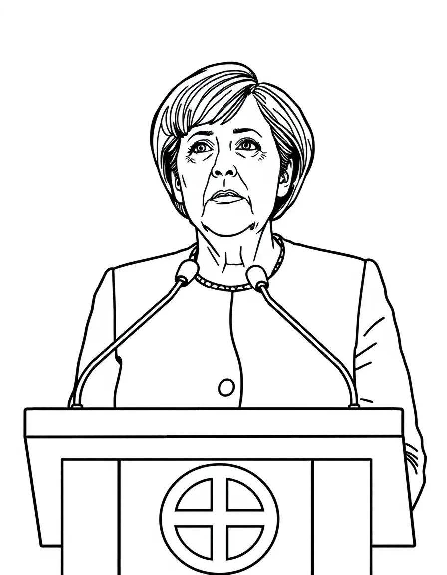 Angela Merkel speaking at a podium.