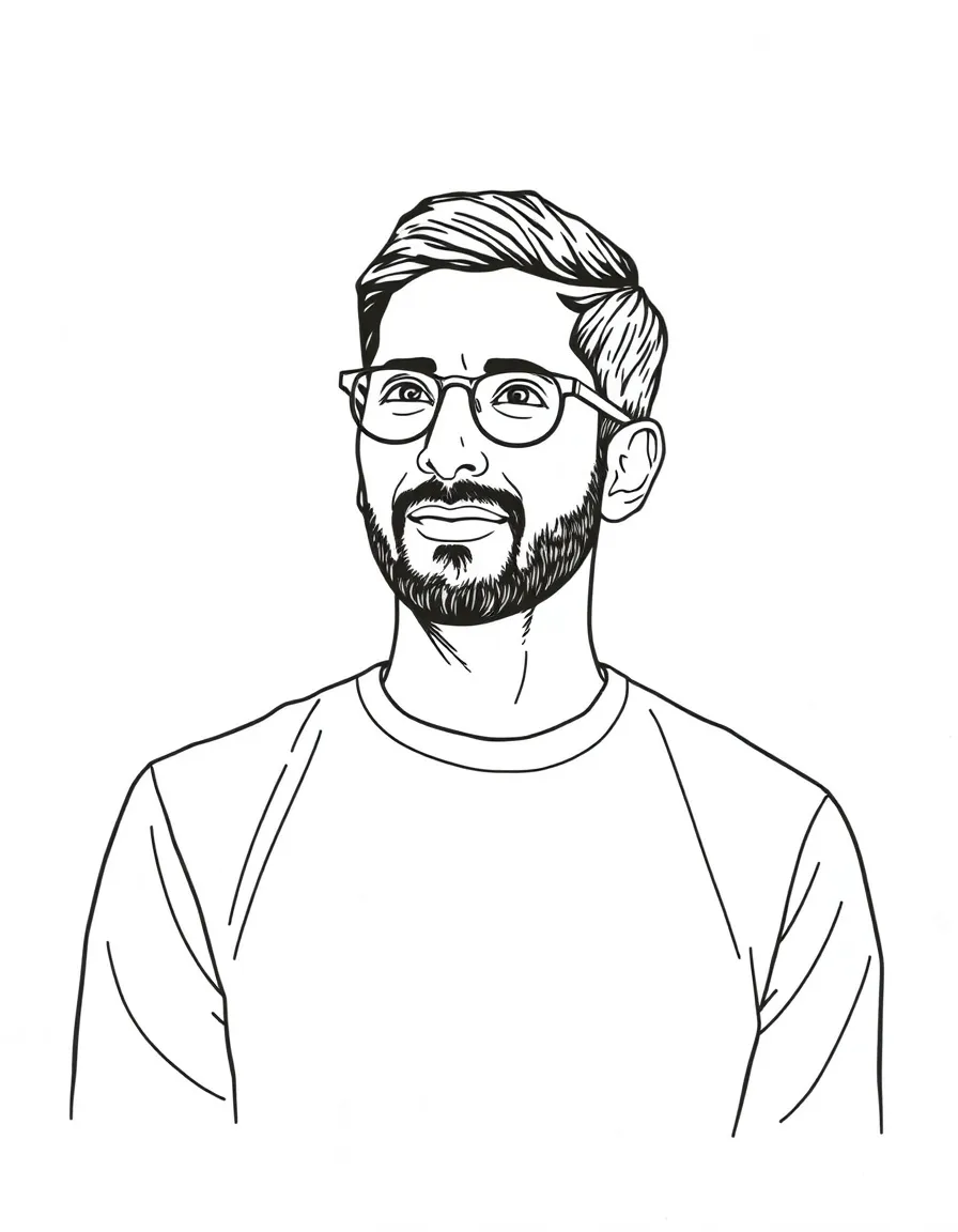 Sundar Pichai with a Google logo.