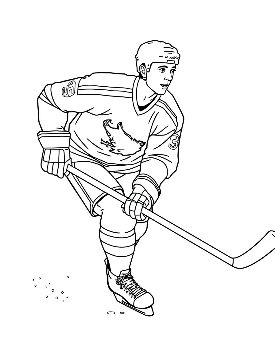 Wayne Gretzky skating with a hockey stick.