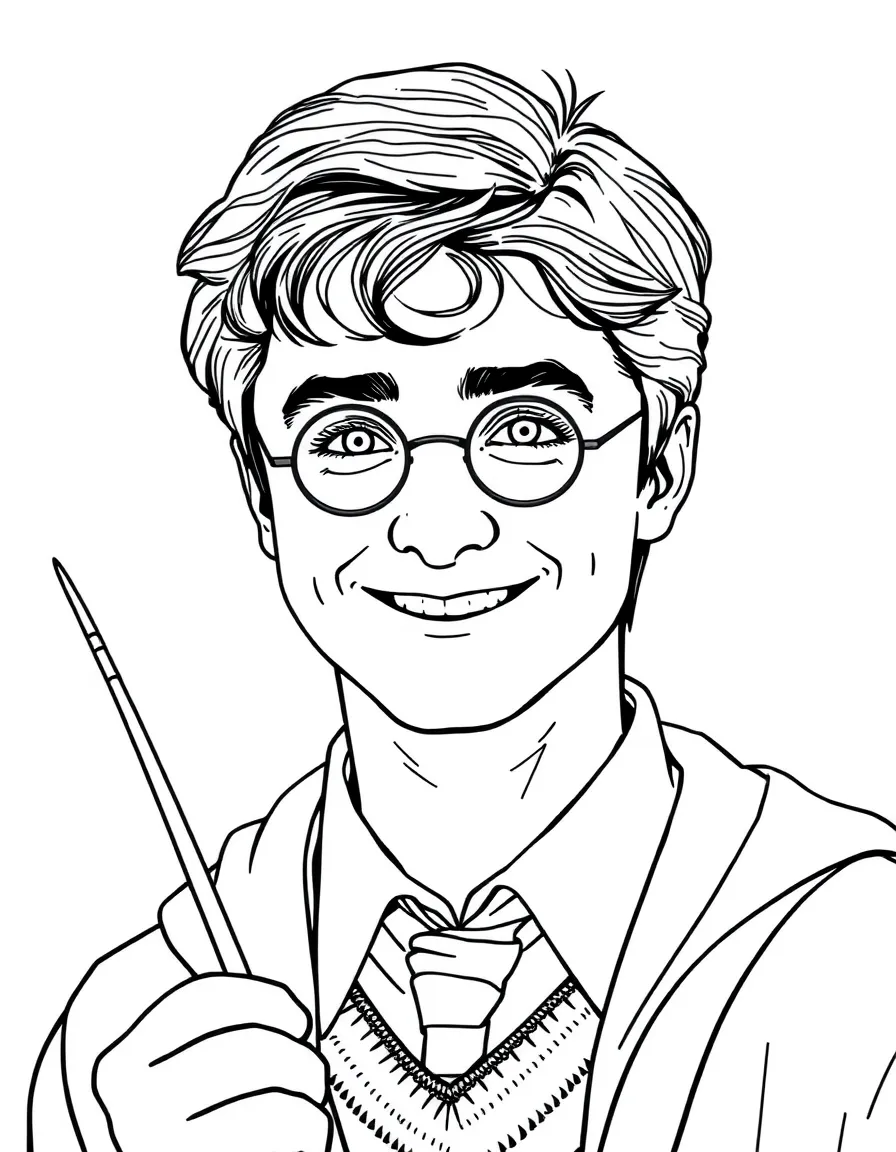Daniel Radcliffe smiling with a magic wand.