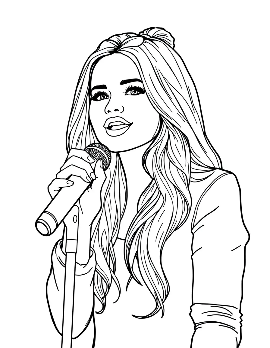 Selena Gomez singing with a microphone.