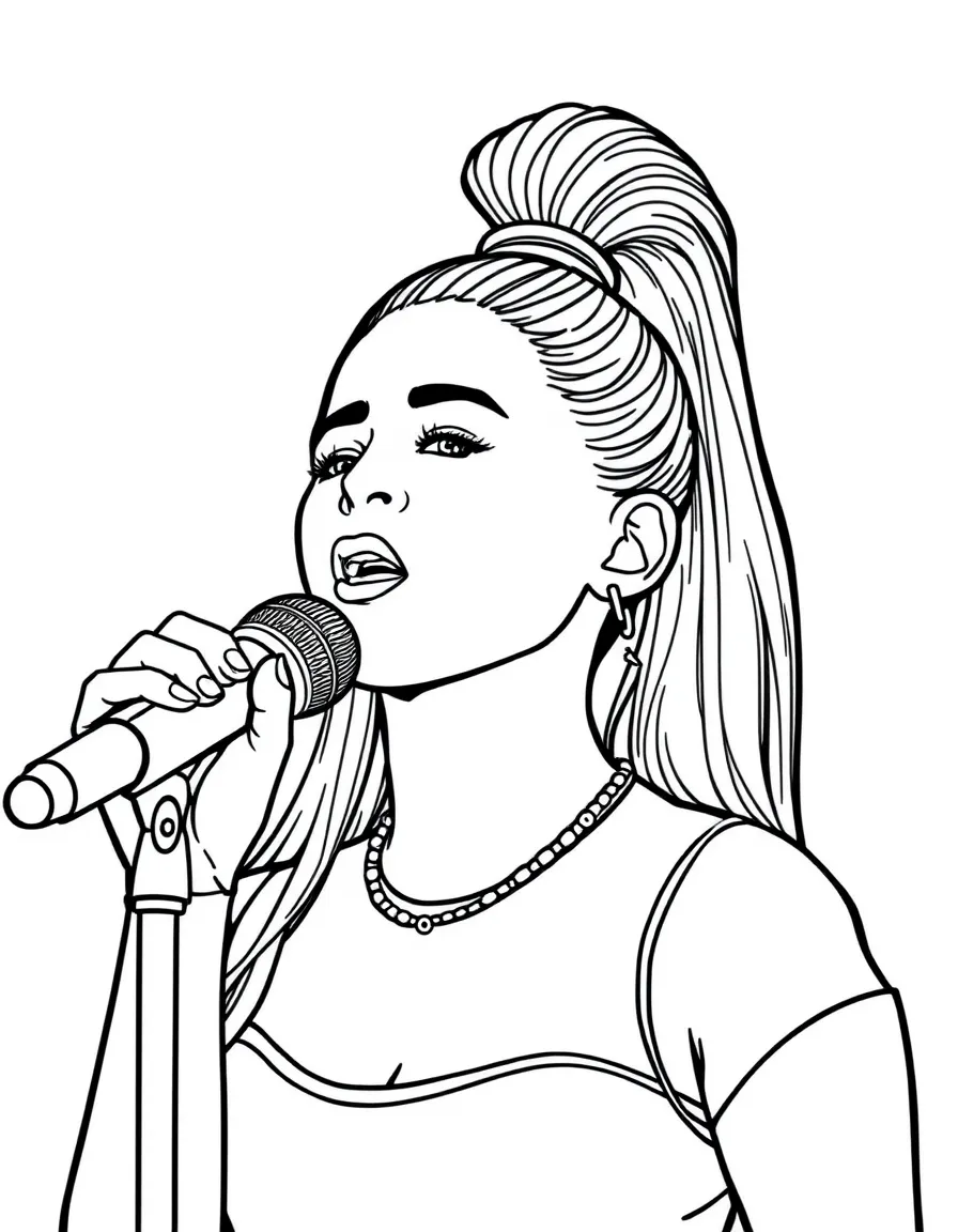 Ariana Grande singing with a high ponytail.
