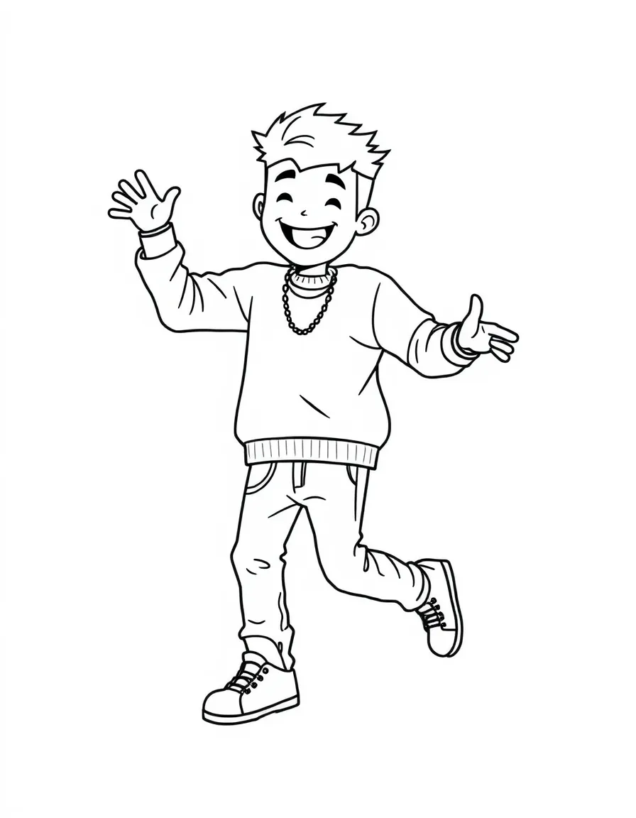 Justin Bieber dancing with a happy face.
