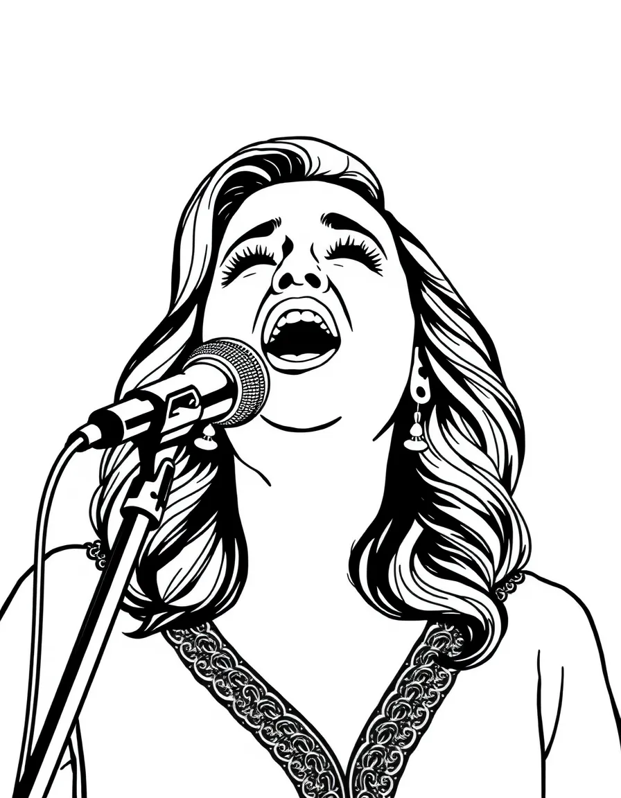 Adele singing with powerful notes.