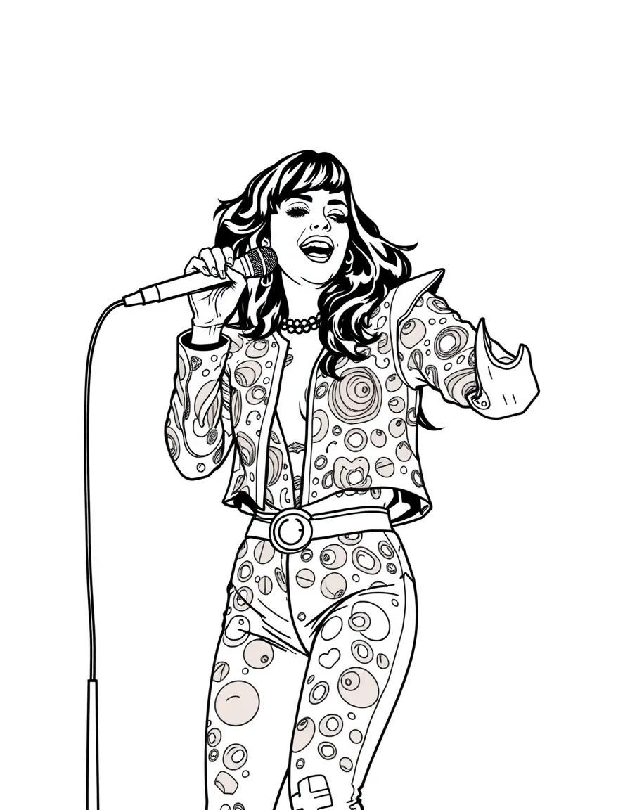 Katy Perry singing with a colorful outfit.