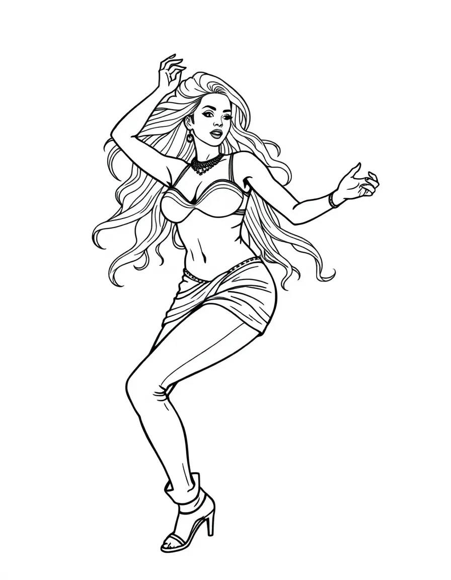 Shakira dancing with her signature moves.
