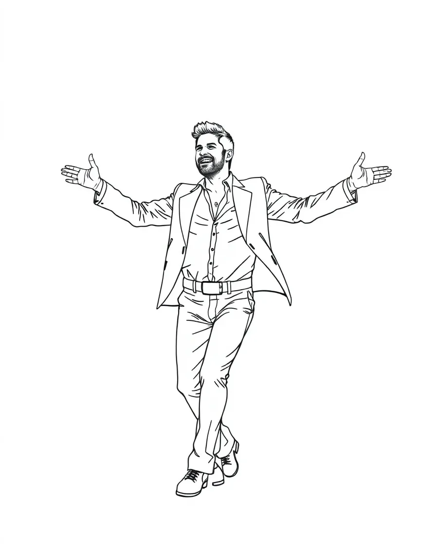 Ricky Martin dancing with his arms out.