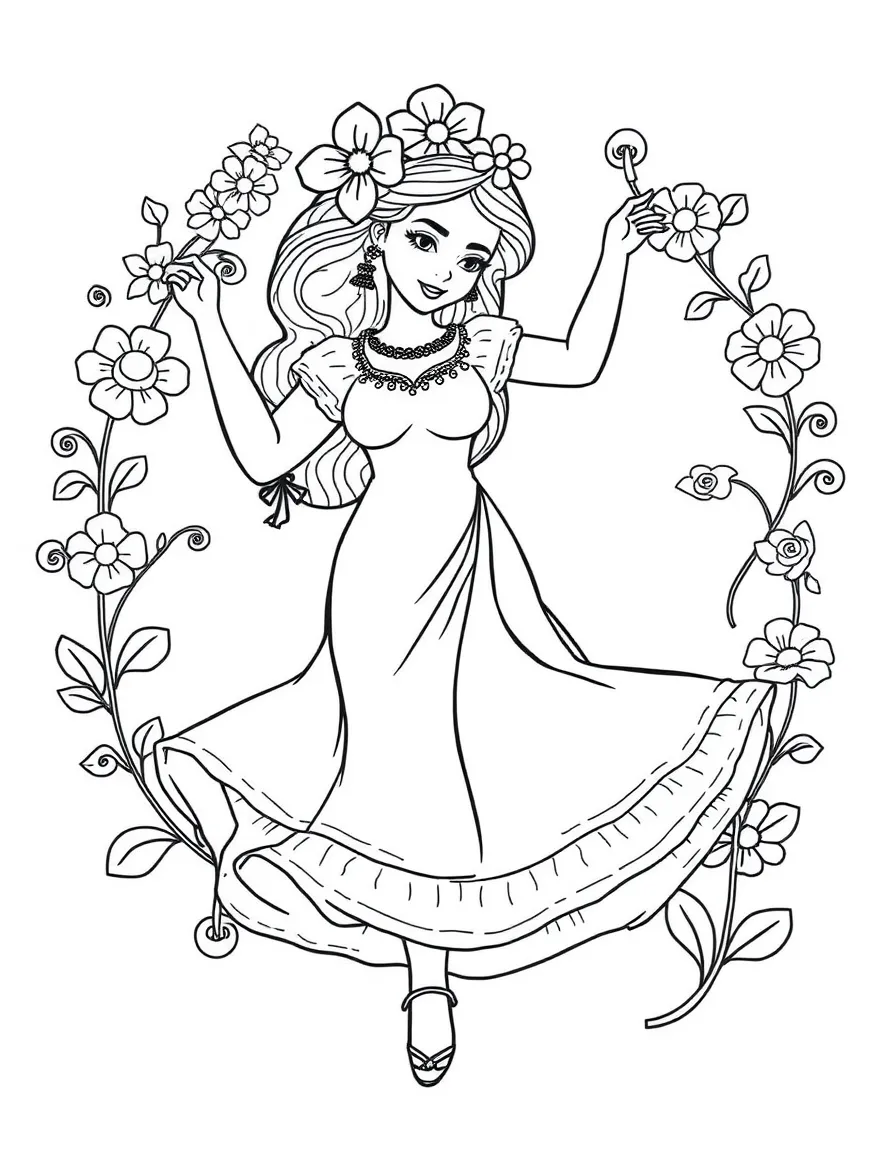 Rosalía dancing with a flower in her hair.