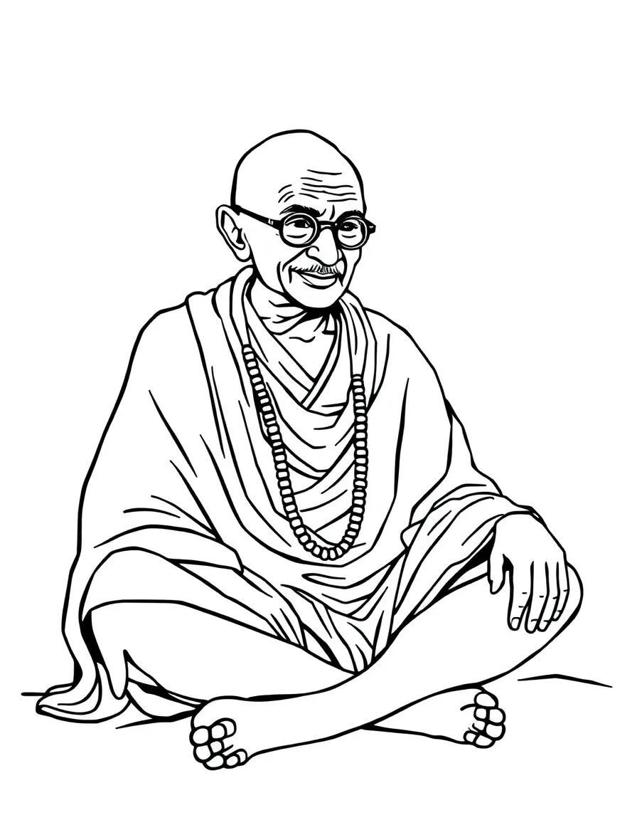 Mahatma Gandhi sitting.