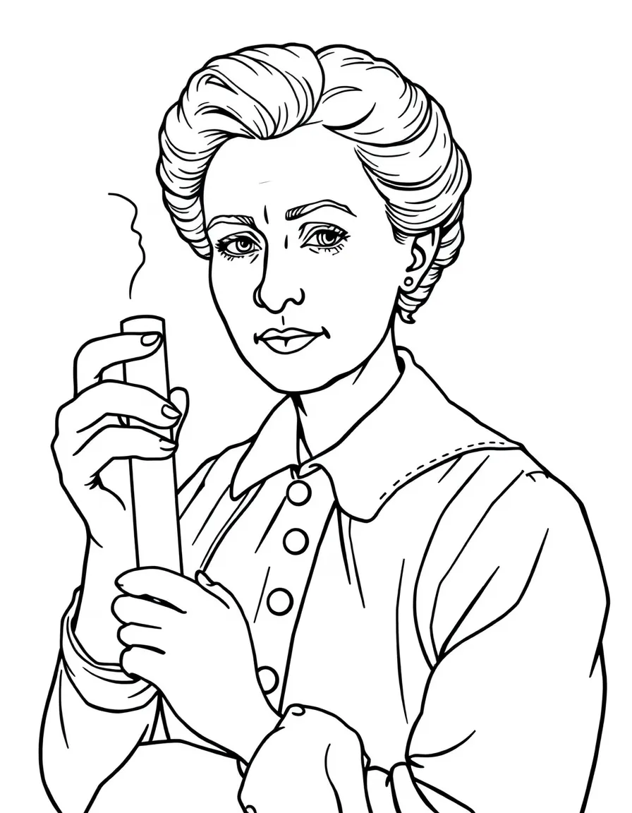 Marie Curie with a test tube.