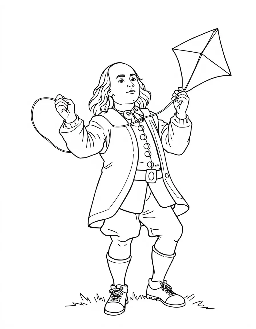 Benjamin Franklin flying a kite.