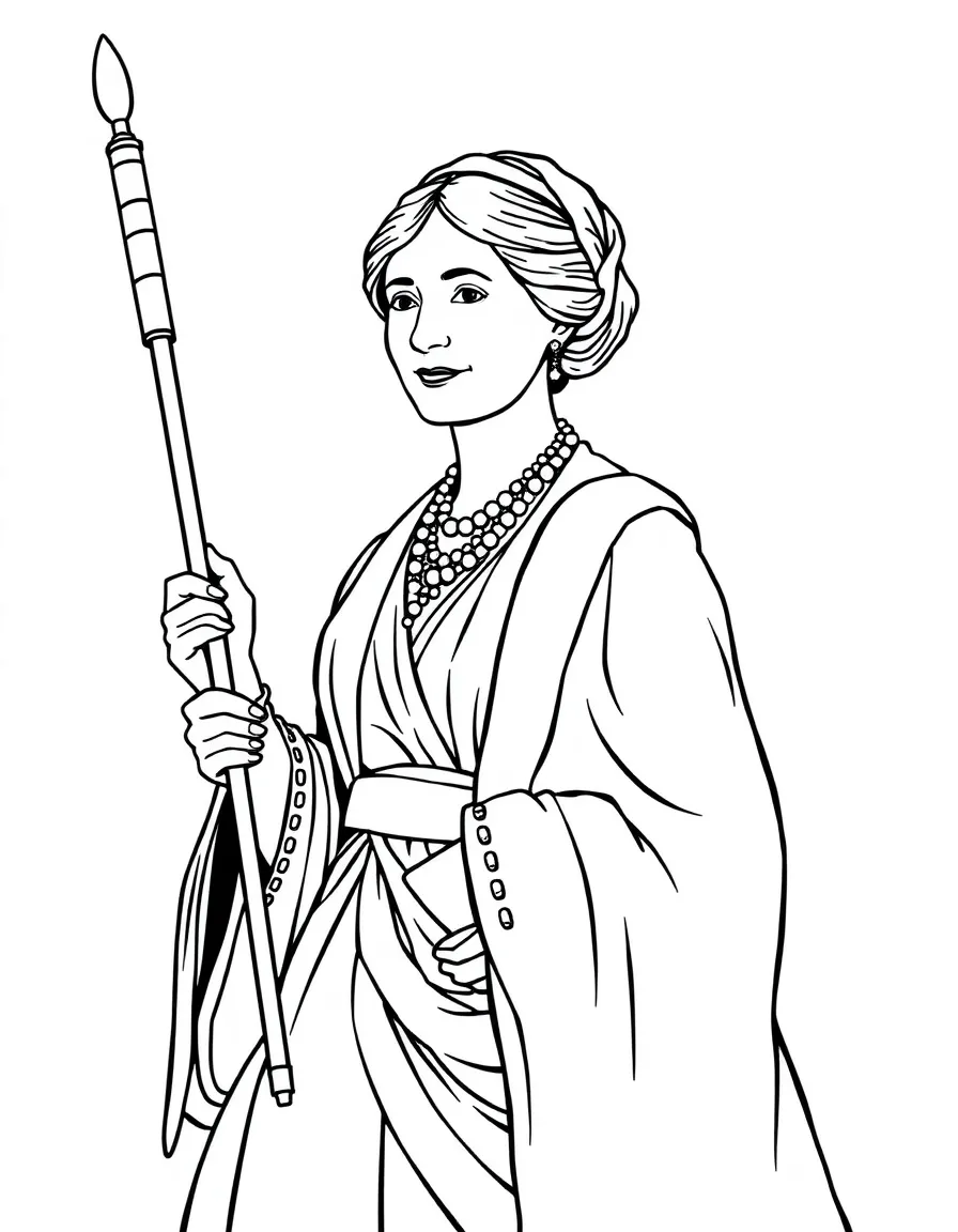 Susan B. Anthony holding a flag.