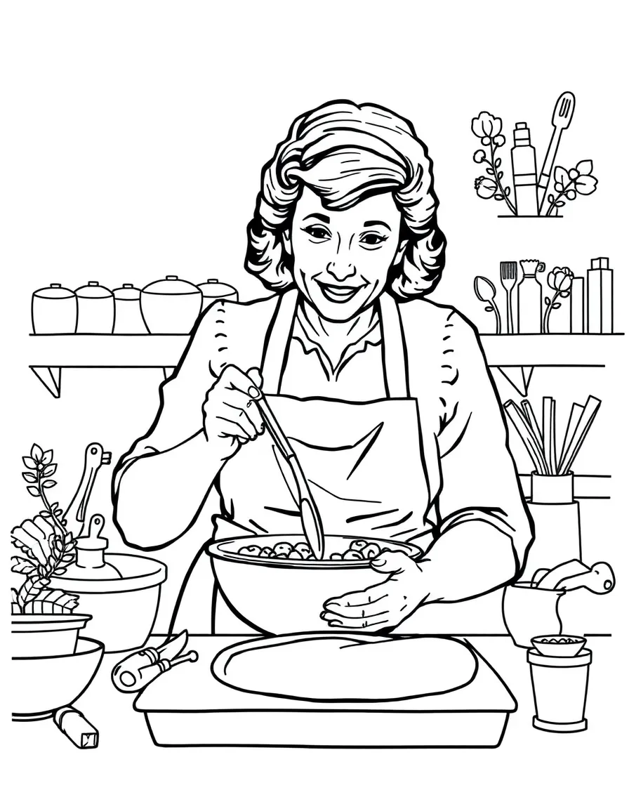 Julia Child cooking.