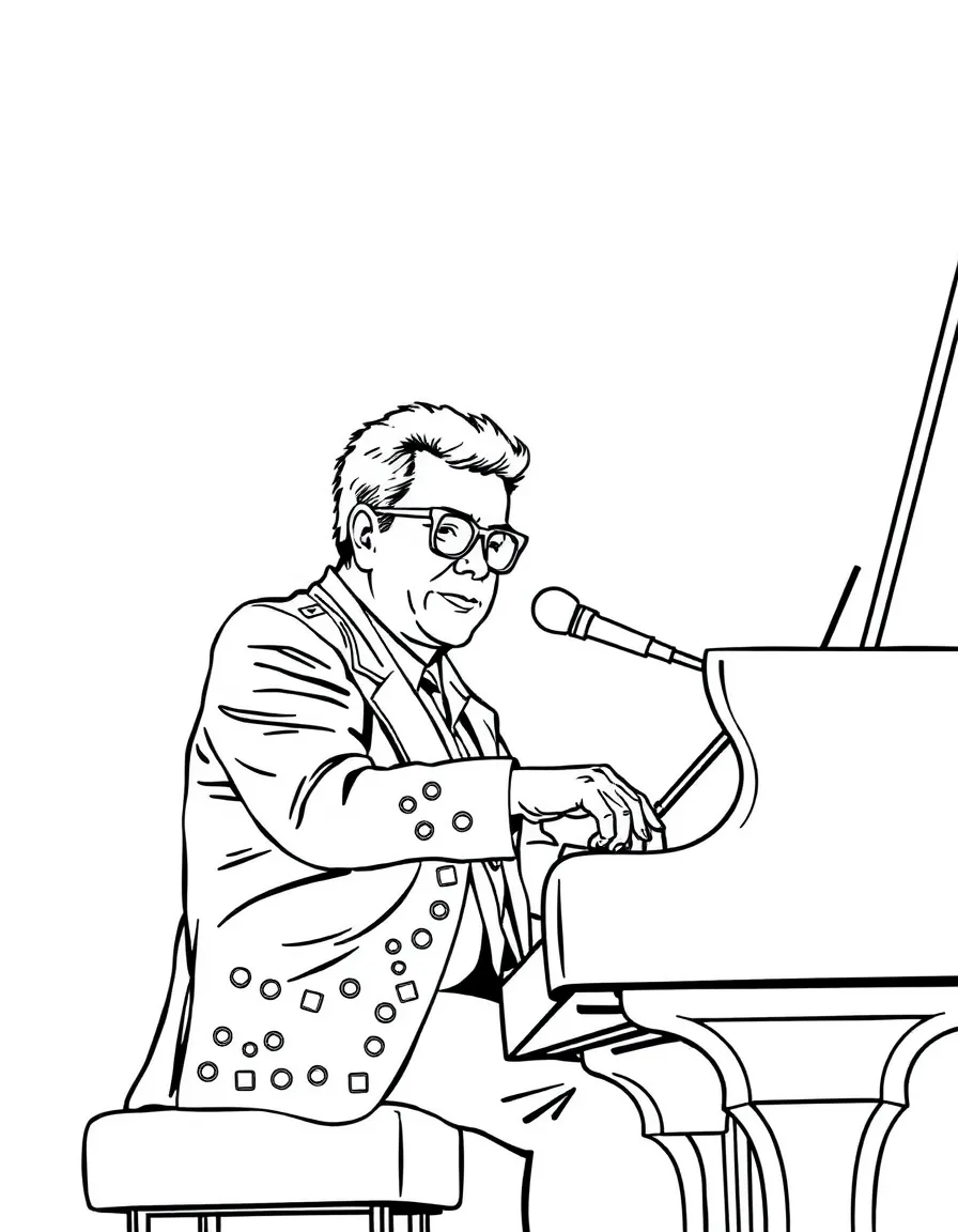 Elton John playing piano.