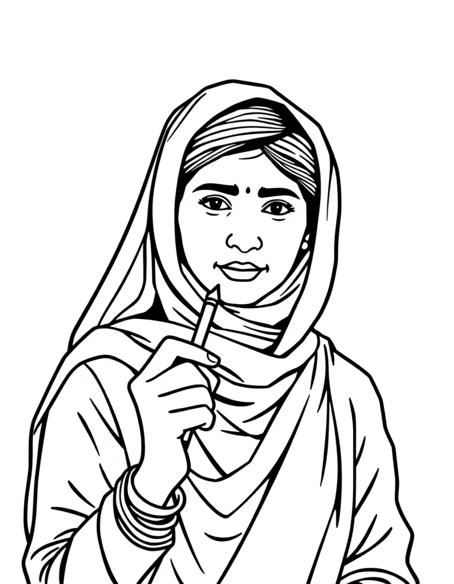 Malala Yousafzai holding a pencil.