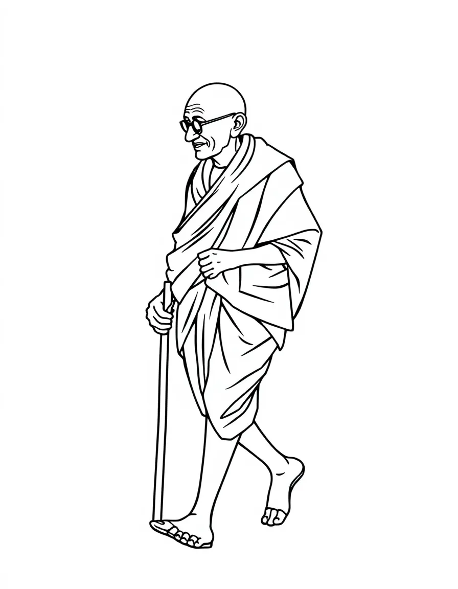 Mahatma Gandhi walking.