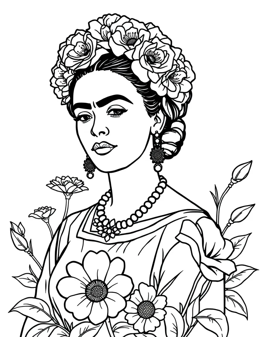 Frida Kahlo painting flowers.