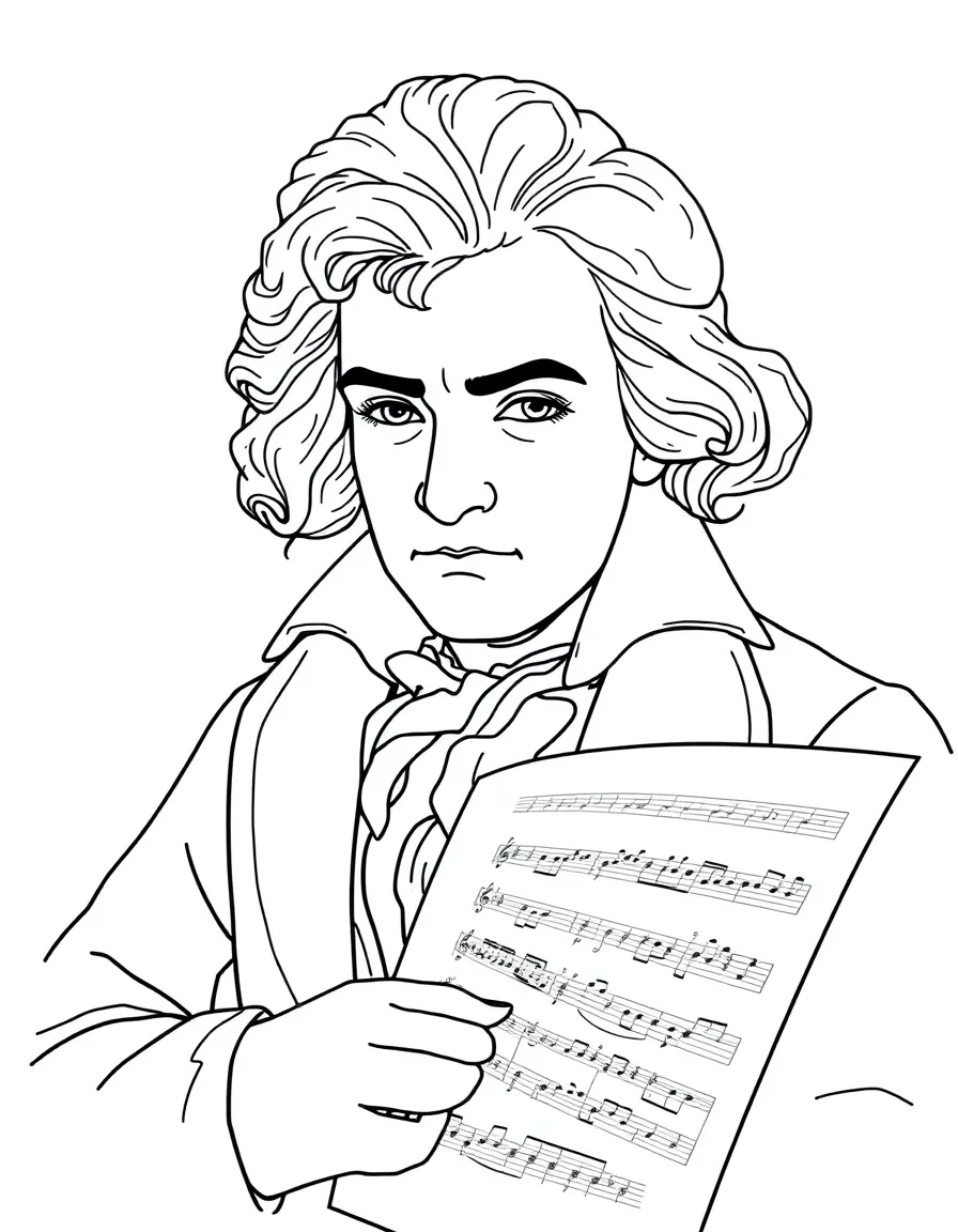 Ludwig van Beethoven with sheet music.
