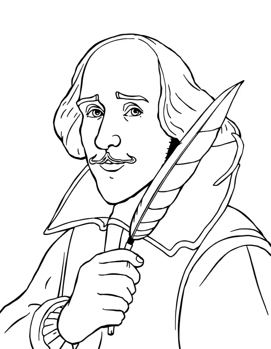 William Shakespeare holding a quill.