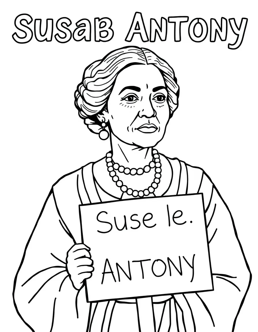 Susan B. Anthony with a sign.