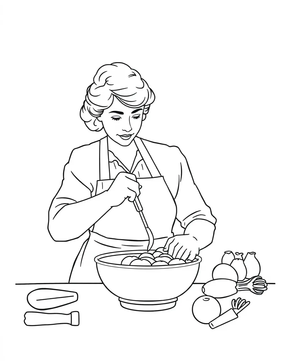 Julia Child cooking.