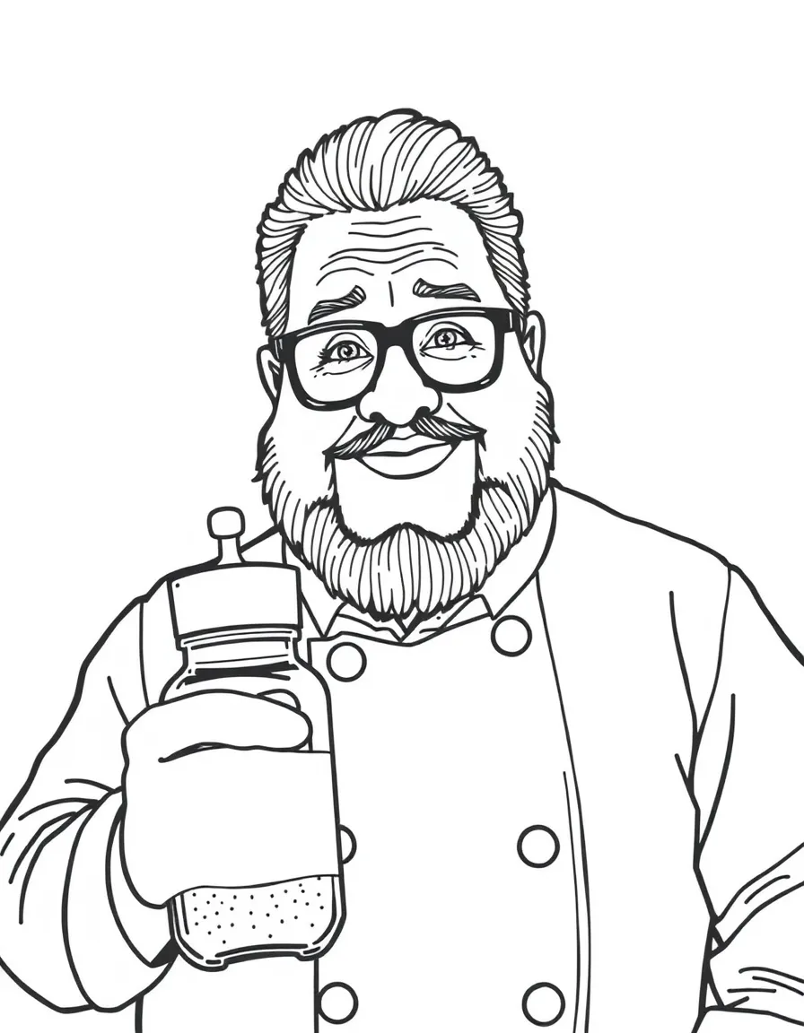 Emeril Lagasse with a spice jar.