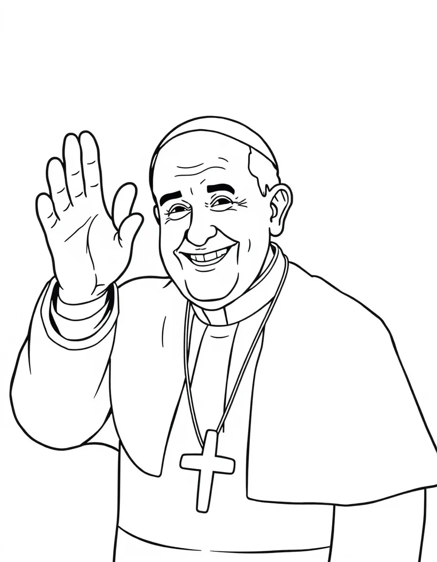 Pope Francis smiling and waving.