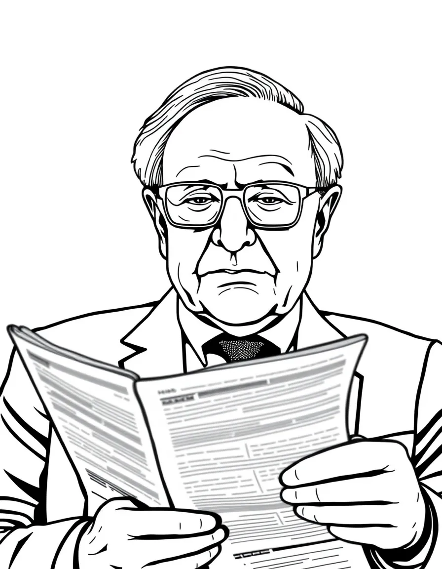 Warren Buffett reading a financial paper.