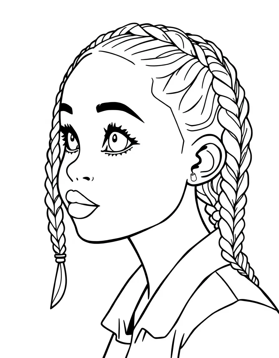 African American girl braiding hair
