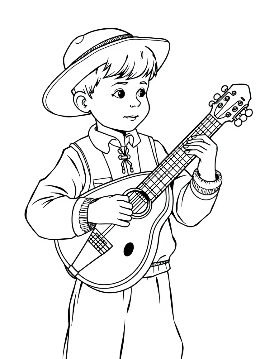 Russian boy playing balalaika