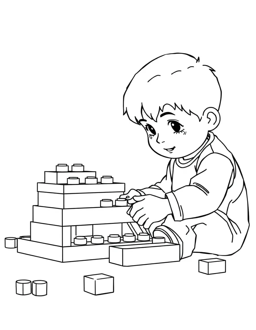 Danish boy building with LEGOs