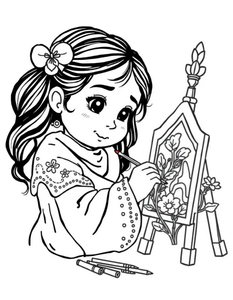 Iranian girl painting a miniature