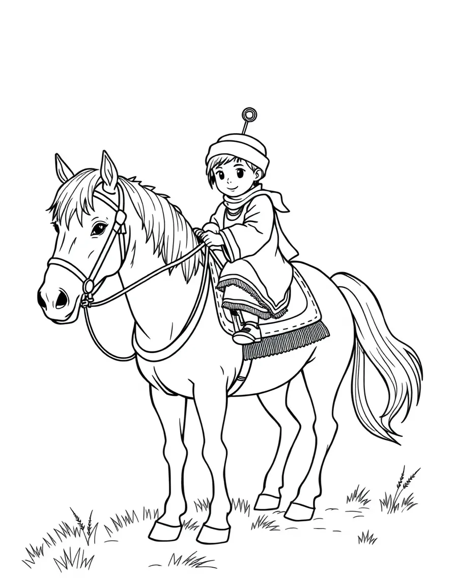 Mongolian child riding a horse