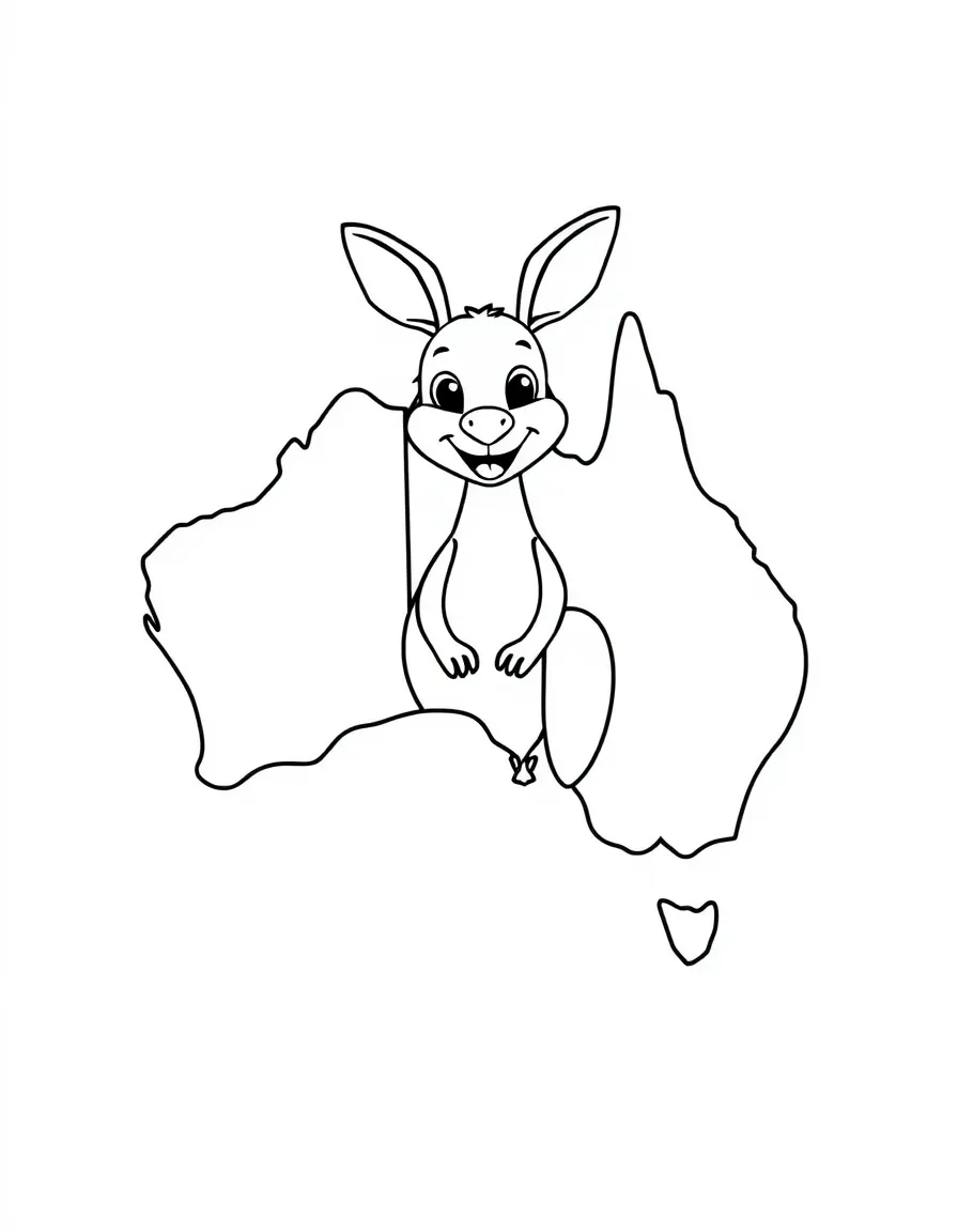 A smiling kangaroo and the shape of Australia.