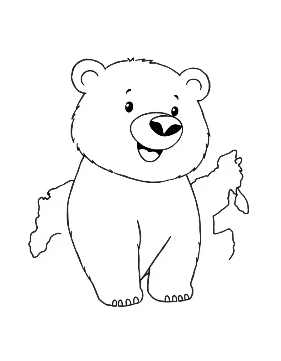 A cheerful bear and the map outline of Russia.