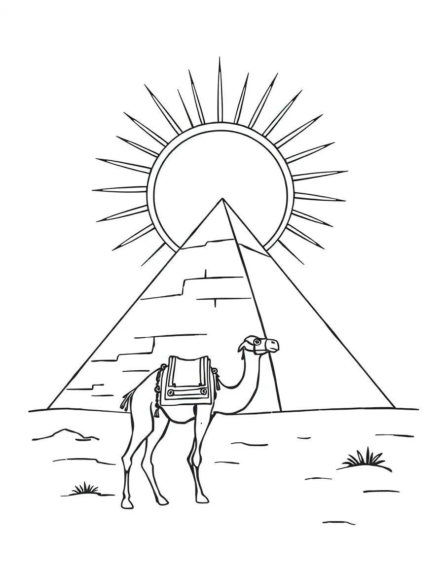 A pyramid and a camel under the sun for Egypt.