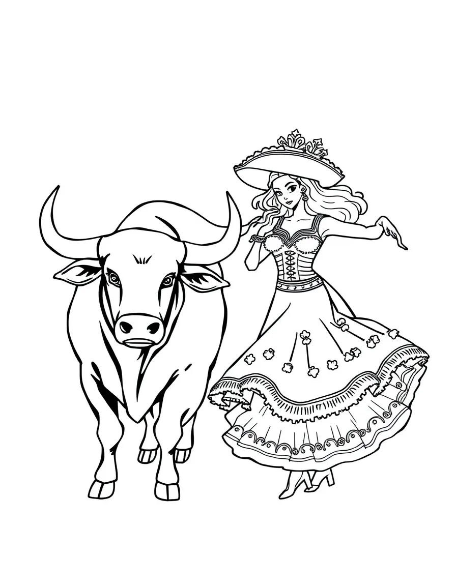 A bull and a flamenco dancer for Spain.