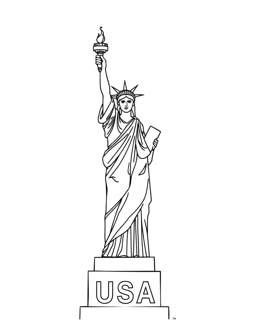 A Statue of Liberty drawing and the name USA.