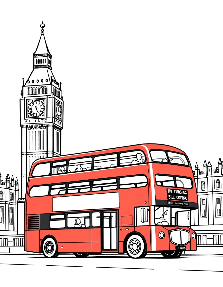 A big red bus and Big Ben for United Kingdom.