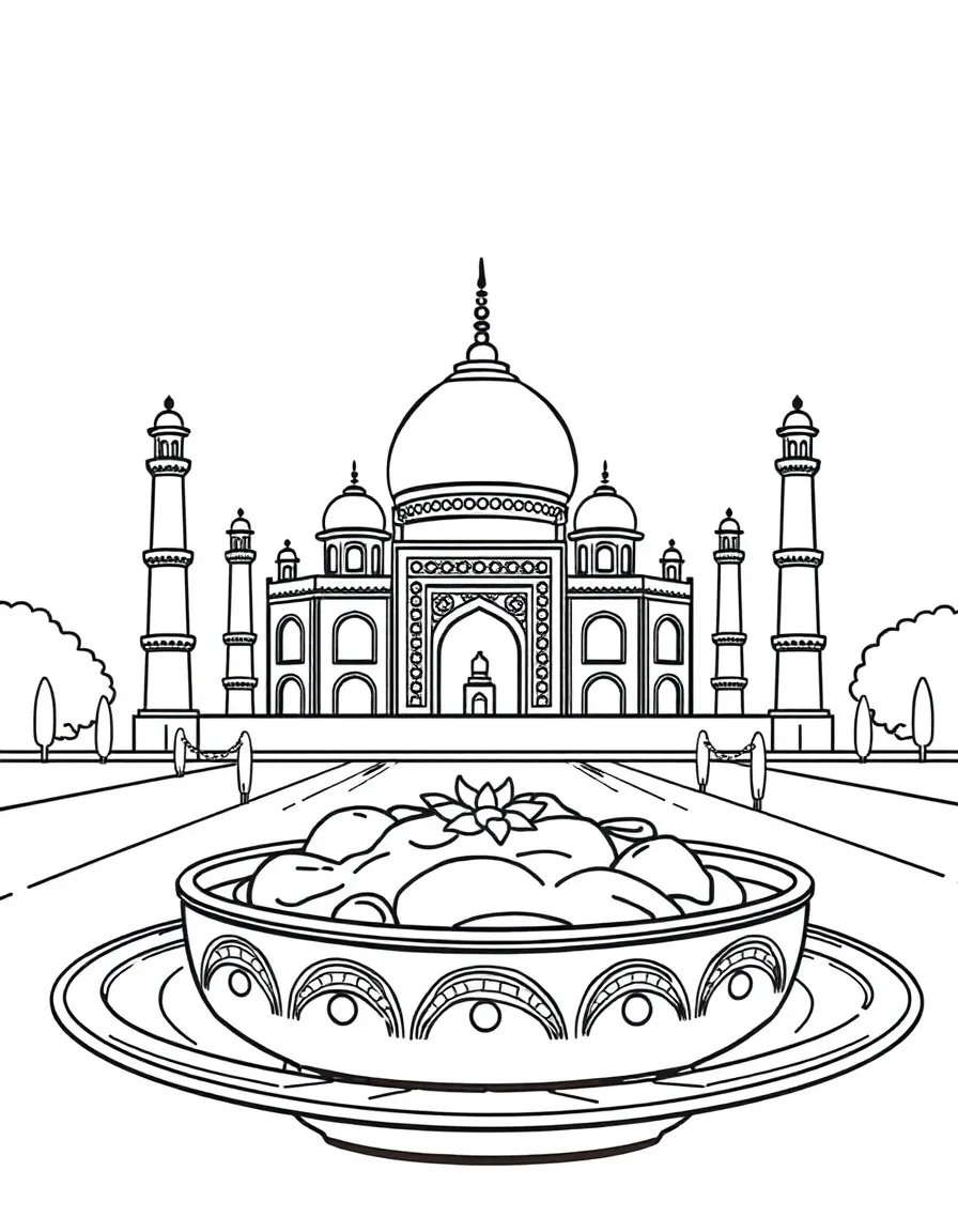 A curry dish and the Taj Mahal for India.