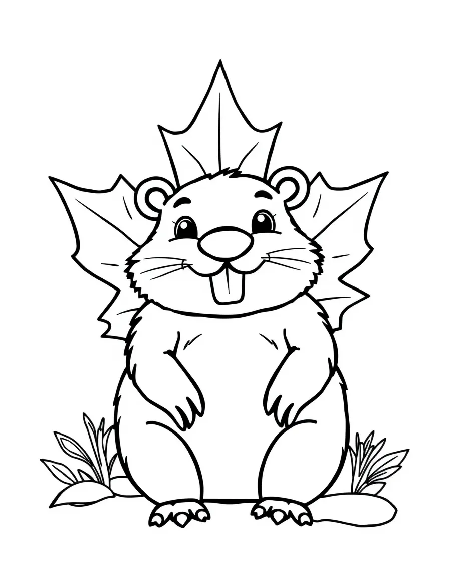 A maple leaf and a smiling beaver for Canada.