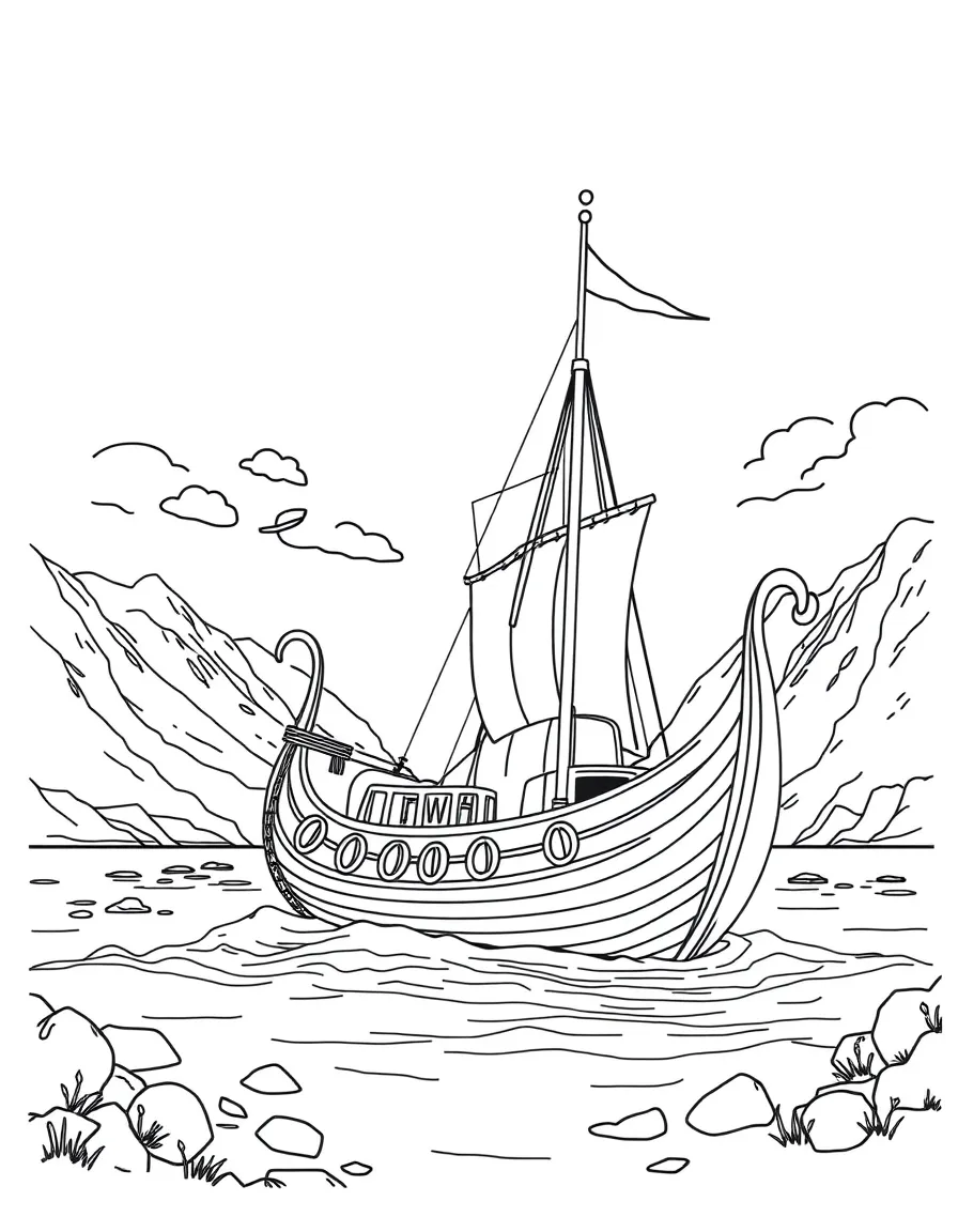 A Viking ship and a fjord for Norway.
